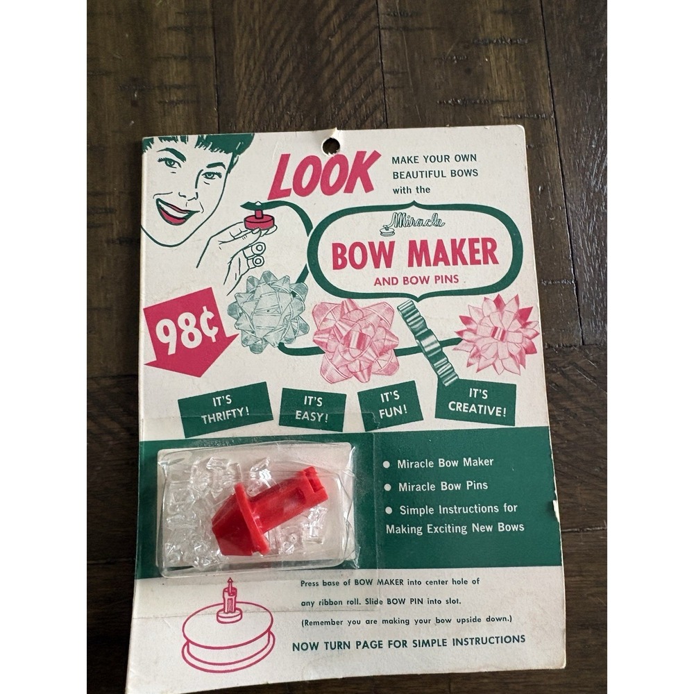 Vintage Miracle Bow Maker & Bow Pins new old stock Crafts Gifting 1960s Ephemera